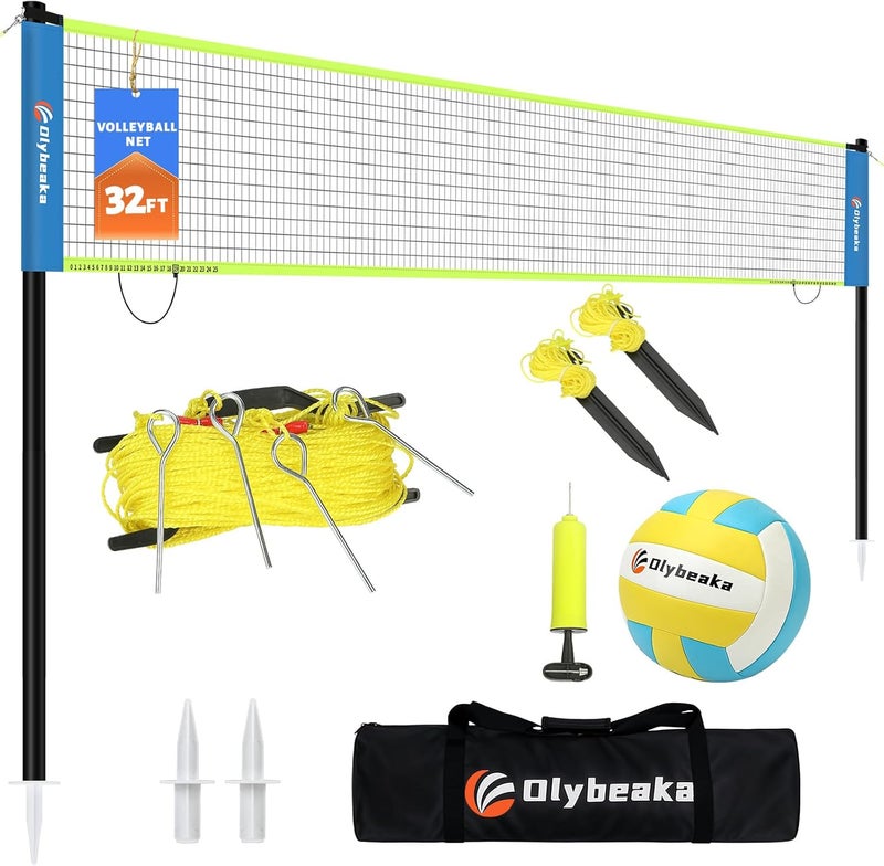 Olybeaka Portable Outdoor Volleyball Net Set for Backyard Beach with Adjustable Poles, Soft PU Volleyball & Pump, Carry Bag and Durable Anti-Sagging Net - Image 1